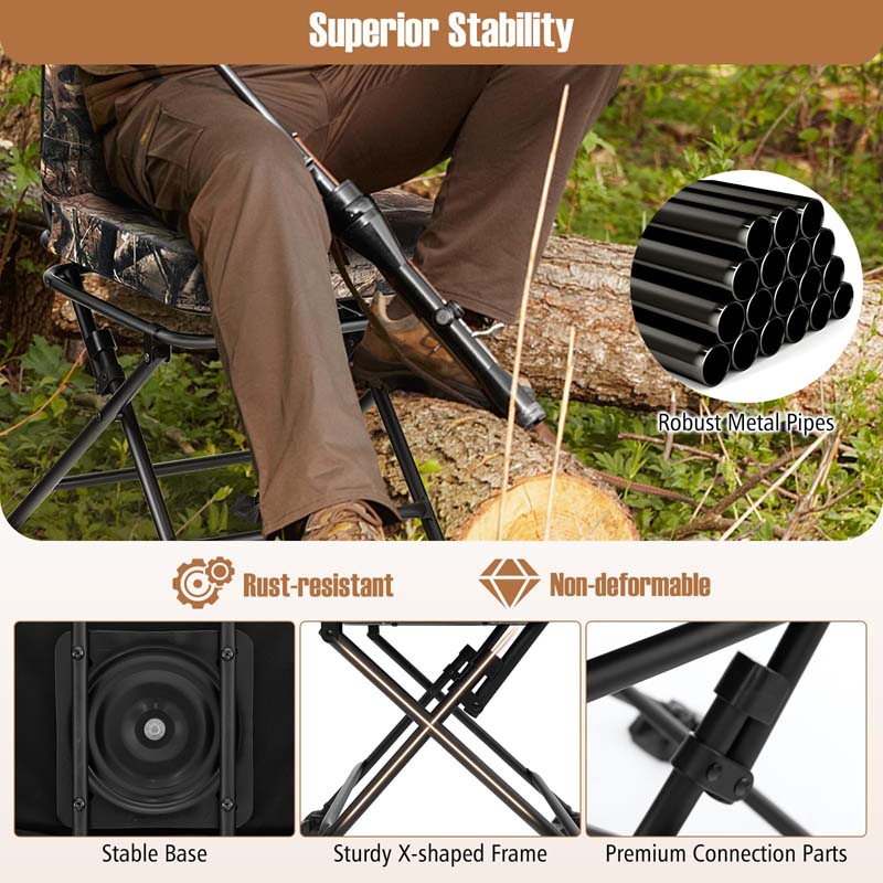 360° Swivel Hunting Blind Chair with All-Terrain Duck Feet, 330LBS Capacity, Folding Silent Deer Hunting Chair, Portable Ground Blind Chair