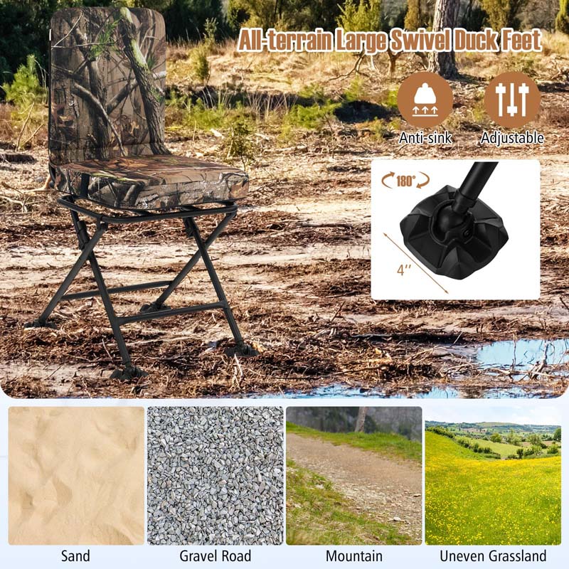 360° Swivel Hunting Blind Chair with All-Terrain Duck Feet, 330LBS Capacity, Folding Silent Deer Hunting Chair, Portable Ground Blind Chair