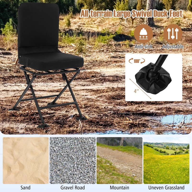 360° Swivel Hunting Blind Chair with All-Terrain Duck Feet, 330LBS Capacity, Folding Silent Deer Hunting Chair, Portable Ground Blind Chair