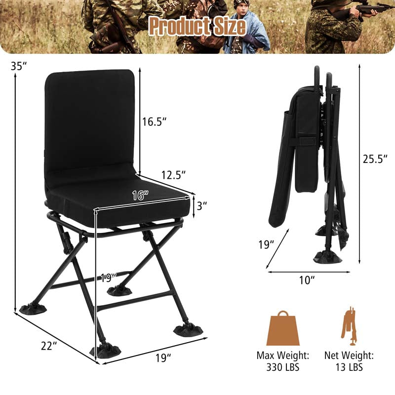 360° Swivel Hunting Blind Chair with All-Terrain Duck Feet, 330LBS Capacity, Folding Silent Deer Hunting Chair, Portable Ground Blind Chair