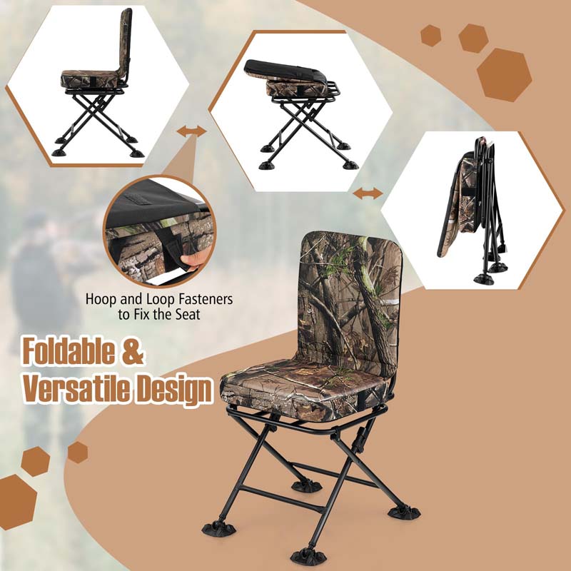 360° Swivel Hunting Blind Chair with All-Terrain Duck Feet, 330LBS Capacity, Folding Silent Deer Hunting Chair, Portable Ground Blind Chair