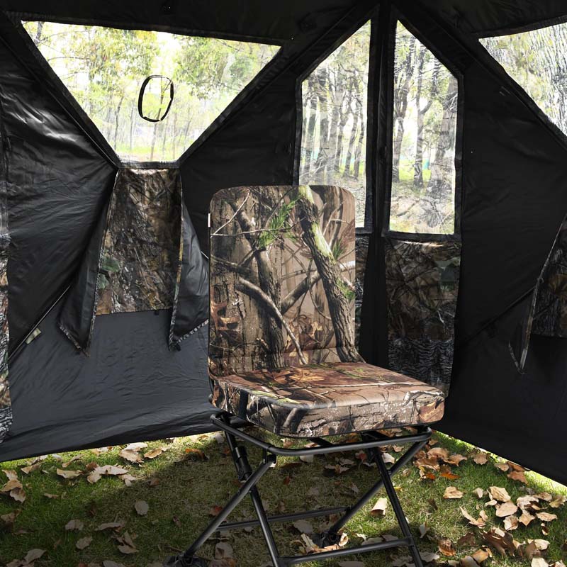 360° Swivel Hunting Blind Chair with All-Terrain Duck Feet, 330LBS Capacity, Folding Silent Deer Hunting Chair, Portable Ground Blind Chair