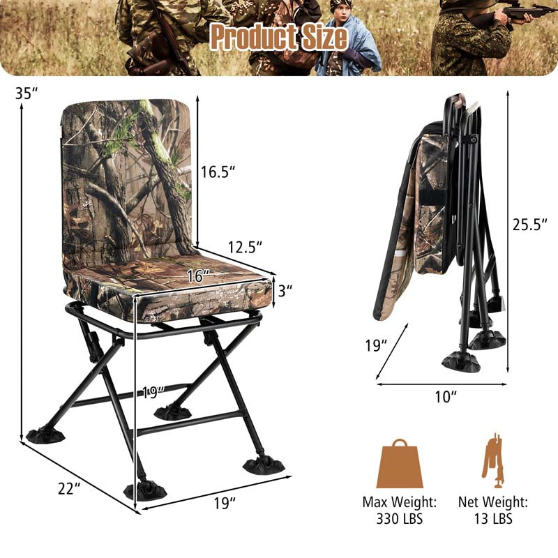 360° Swivel Hunting Blind Chair with All-Terrain Duck Feet, 330LBS Capacity, Folding Silent Deer Hunting Chair, Portable Ground Blind Chair