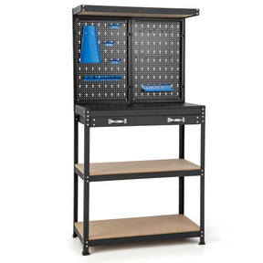 32" x 16" Tool Storage Workbench with Pegboard & 14 Hanging Kits, 220 LBS Heavy-Duty Work Table for Workshop Garage