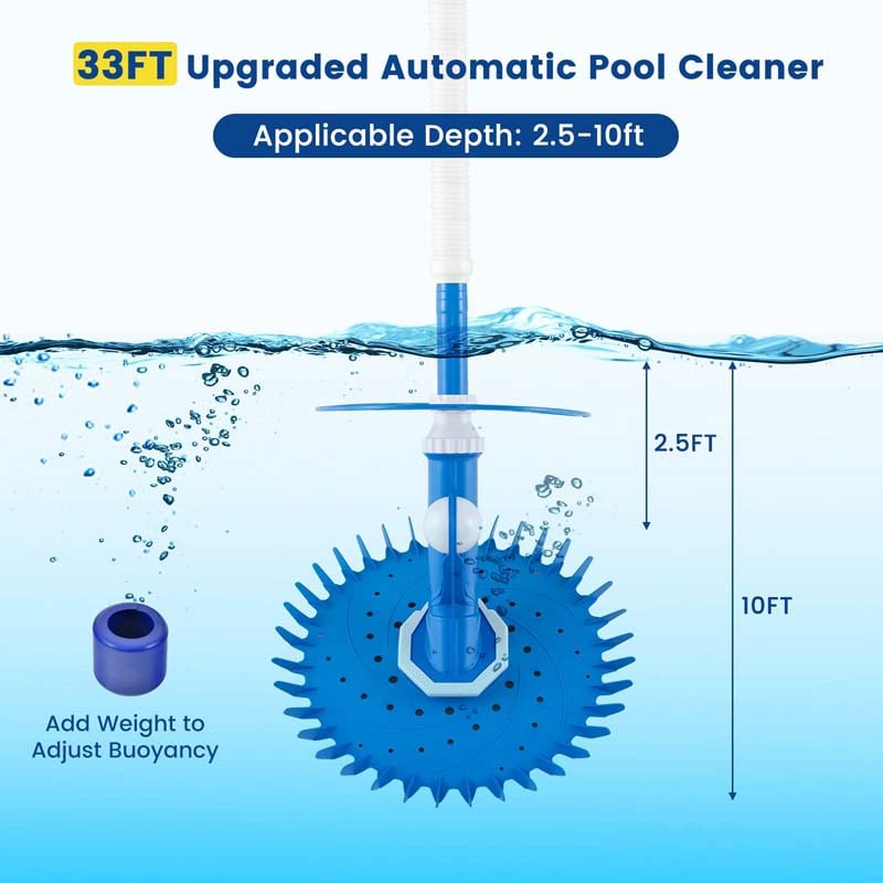 Upgraded Automatic Pool Cleaner Vacuum Suction Side Pool Sweeper for Pools Floors & Walls with 10 x 3.3 FT Extension Hoses & 36-Fin Disc