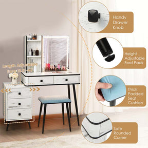 Makeup Table Vanity Set Dressing Desk with Dimmable Lighted Mirror, 3 Lighting Modes, Human Body Induction