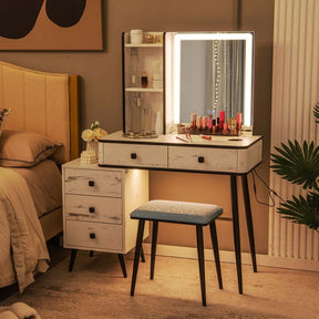 Makeup Table Vanity Set Dressing Desk with Dimmable Lighted Mirror, 3 Lighting Modes, Human Body Induction