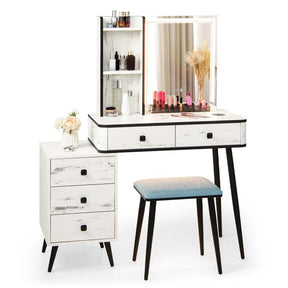 Makeup Table Vanity Set Dressing Desk with Dimmable Lighted Mirror, 3 Lighting Modes, Human Body Induction