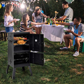 2-Layer Smoked Carbon Oven, Vertical Charcoal Smoker, Outdoor Portable Charcoal Grill Barbeque with 2 Chrome-Plated Nets, 2 Charcoal Pots