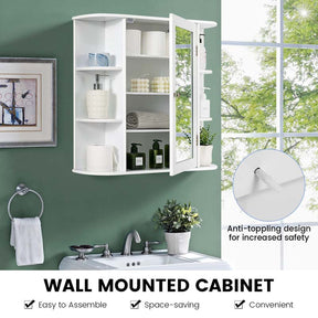 Mirrored Bathroom Storage Cabinet Wall Mounted Hanging Medicine Cabinet Over Toilet with Single Door, 3 Adjustable Shelves