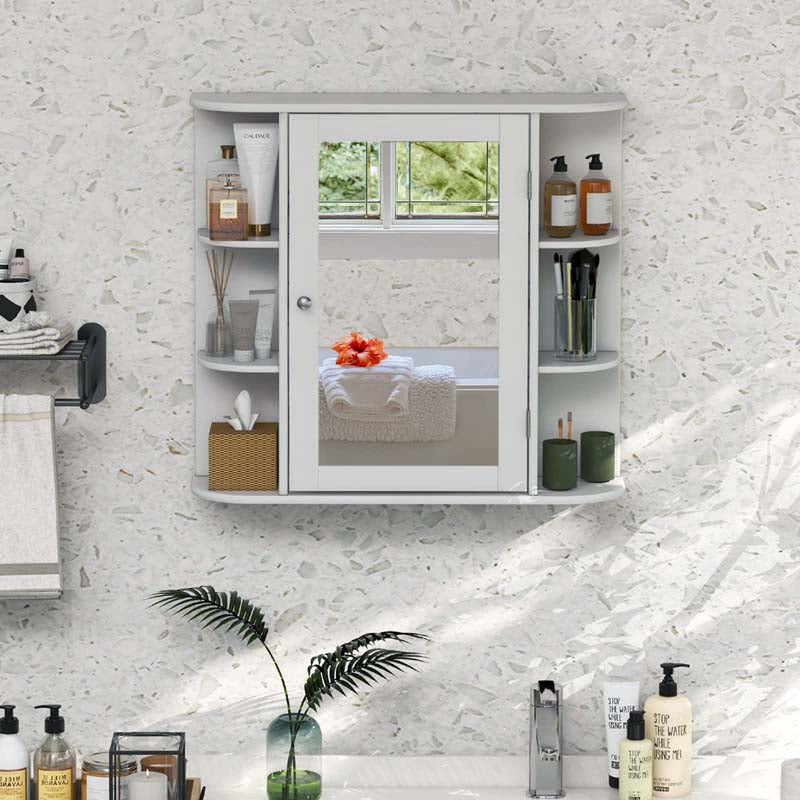 Mirrored Bathroom Storage Cabinet Wall Mounted Hanging Medicine Cabinet Over Toilet with Single Door, 3 Adjustable Shelves