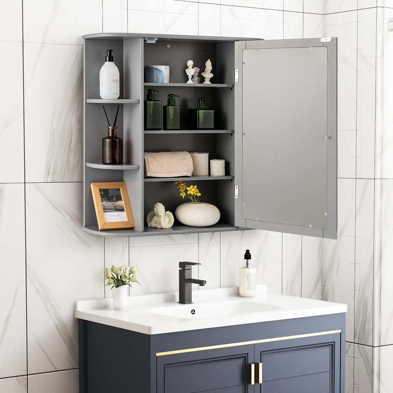 Mirrored Bathroom Storage Cabinet Wall Mounted Hanging Medicine Cabinet Over Toilet with Single Door, 3 Adjustable Shelves