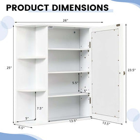 Mirrored Bathroom Storage Cabinet Wall Mounted Hanging Medicine Cabinet Over Toilet with Single Door, 3 Adjustable Shelves