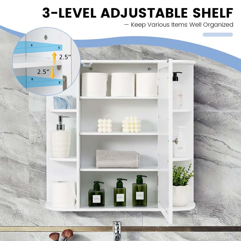 Mirrored Bathroom Storage Cabinet Wall Mounted Hanging Medicine Cabinet Over Toilet with Single Door, 3 Adjustable Shelves