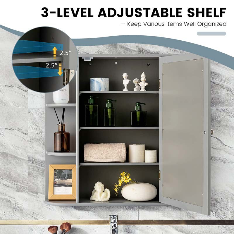 Mirrored Bathroom Storage Cabinet Wall Mounted Hanging Medicine Cabinet Over Toilet with Single Door, 3 Adjustable Shelves