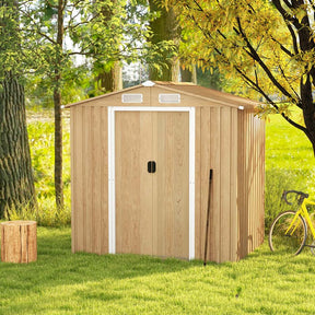 8' x 6' Woodgrain Metal Storage Shed Outdoor Waterproof Garden Shed Tool House Organizer w/Base Floor, 4 Vents, Lockable Doors