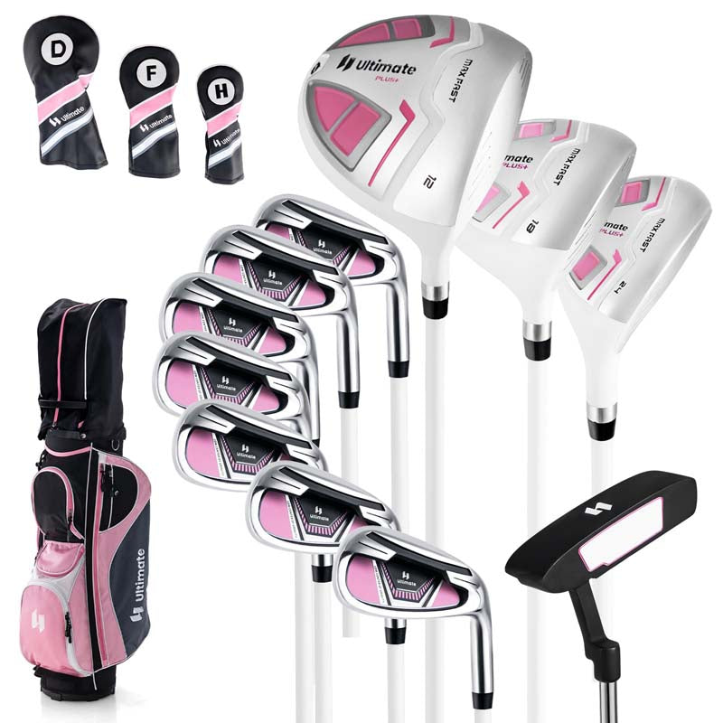 12 Pcs Women's Complete Golf Club Set Right Hand w/460CC #1 Driver & #3 Fairway & #5 Hybrid & #5/#6/#7/#8/#9/#P/#S Irons, Putter, Golf Cart Bag