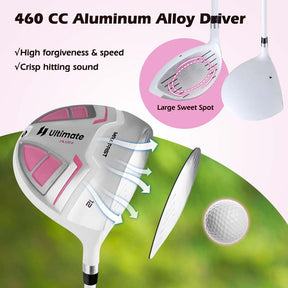 12 Pcs Women's Complete Golf Club Set Right Hand w/460CC #1 Driver & #3 Fairway & #5 Hybrid & #5/#6/#7/#8/#9/#P/#S Irons, Putter, Golf Cart Bag