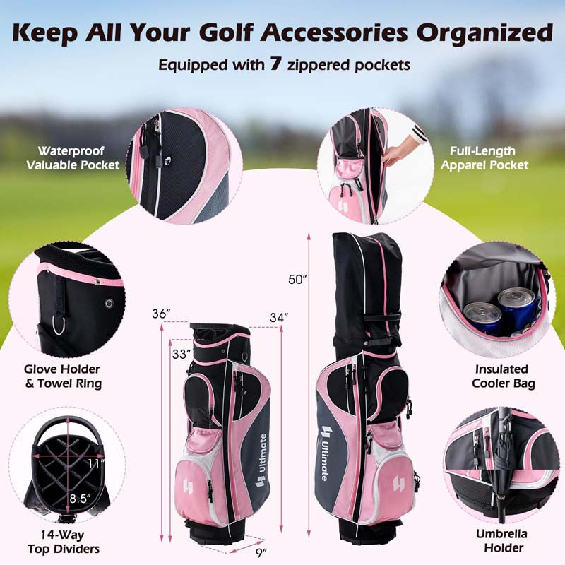 12 Pcs Women's Complete Golf Club Set Right Hand w/460CC #1 Driver & #3 Fairway & #5 Hybrid & #5/#6/#7/#8/#9/#P/#S Irons, Putter, Golf Cart Bag