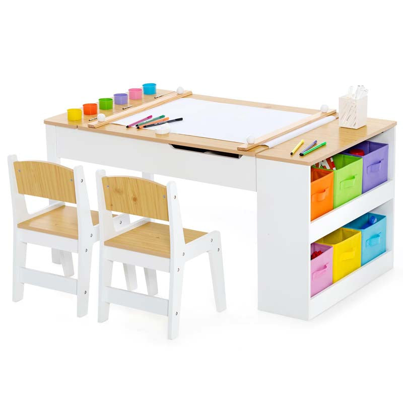 2 in 1 Kids Easel Table & Chair Set Adjustable Art Painting Board Gray