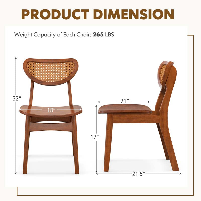 Farmhouse Style Solid Rubber Wooden Dining Chairs with Breathable Rattan Woven Backrest