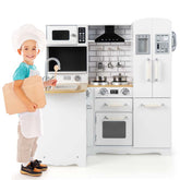 11-in-1 Toddler Wooden Play Kitchen Toy Set, Kids Corner Kitchen Playset with Realistic Washing Machine, Microwave, Stove, Sink