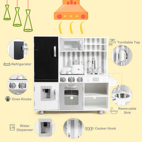 Wooden Kids Kitchen Playset with Simulated Sound, Chalkboard, Water Dispenser, Utensils, Little Chef Pretend Play Kitchen Toy Set Gift