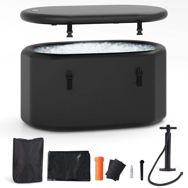 XL 129 Gal Oval Ice Bath Tub w/Cover, Portable Outdoor Ice Bath Tub w/Backpack, Pump, Inflatable Cold Plunge Tub for Cold & Hot Therapy