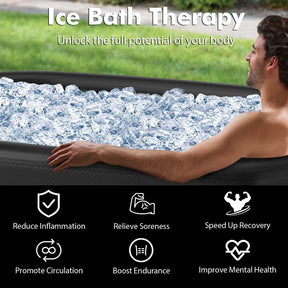 XL 129 Gal Oval Ice Bath Tub w/Cover, Portable Outdoor Ice Bath Tub w/Backpack, Pump, Inflatable Cold Plunge Tub for Cold & Hot Therapy