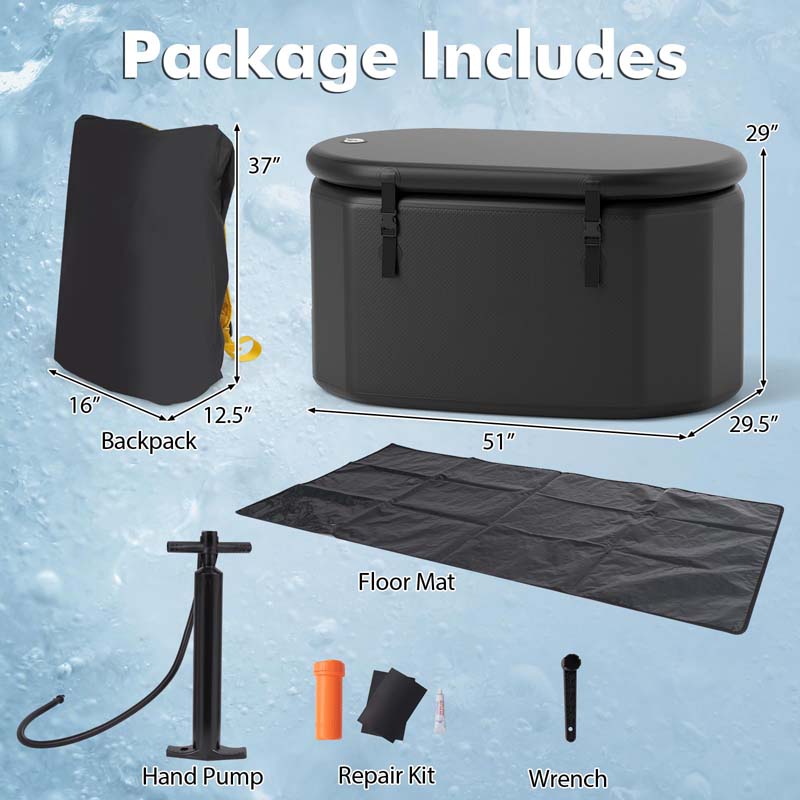 XL 129 Gal Oval Ice Bath Tub w/Cover, Portable Outdoor Ice Bath Tub w/Backpack, Pump, Inflatable Cold Plunge Tub for Cold & Hot Therapy