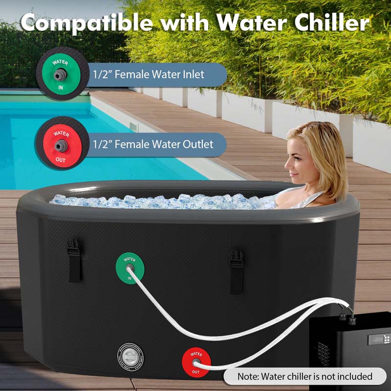 XL 129 Gal Oval Ice Bath Tub w/Cover, Portable Outdoor Ice Bath Tub w/Backpack, Pump, Inflatable Cold Plunge Tub for Cold & Hot Therapy