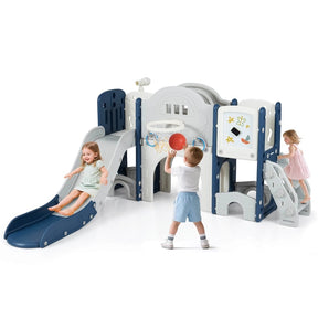10 in 1 Toddler Slide Set, Kids Slide Climber Playset with Magnetic Whiteboard, Basketball Hoop & Ring Toss, Indoor Playground for Ages 3+