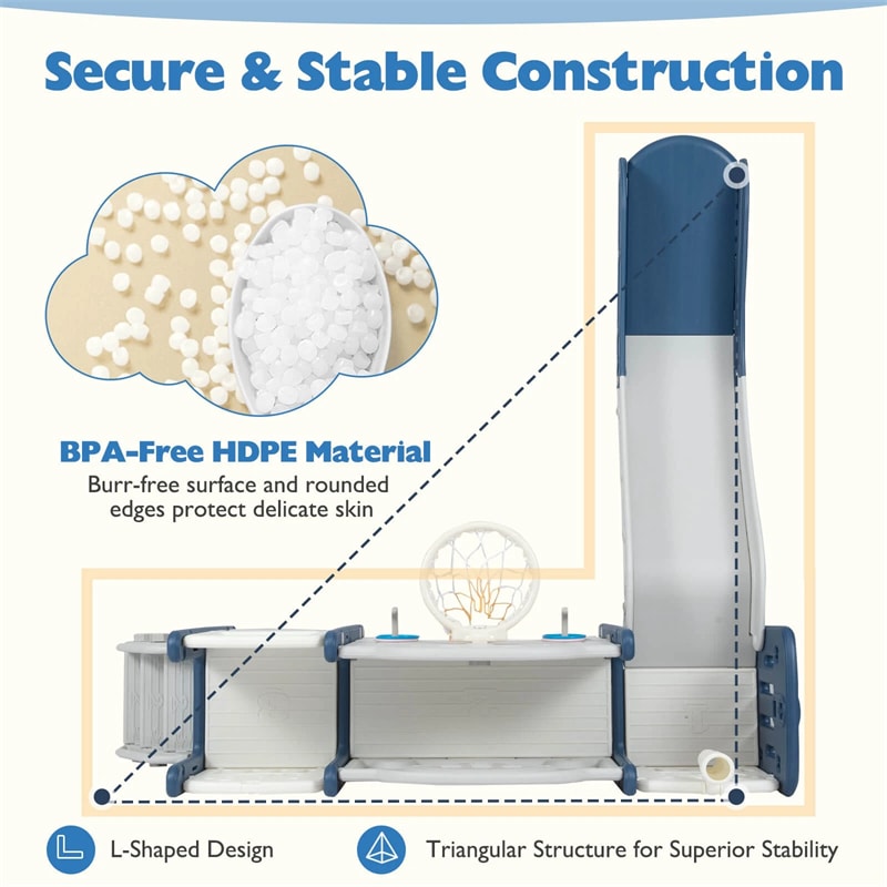 10 in 1 Toddler Slide Set, Kids Slide Climber Playset with Magnetic Whiteboard, Basketball Hoop & Ring Toss, Indoor Playground for Ages 3+