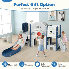 10 in 1 Toddler Slide Set, Kids Slide Climber Playset with Magnetic Whiteboard, Basketball Hoop & Ring Toss, Indoor Playground for Ages 3+