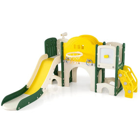 10 in 1 Toddler Slide Set, Kids Slide Climber Playset with Magnetic Whiteboard, Basketball Hoop & Ring Toss, Indoor Playground for Ages 3+