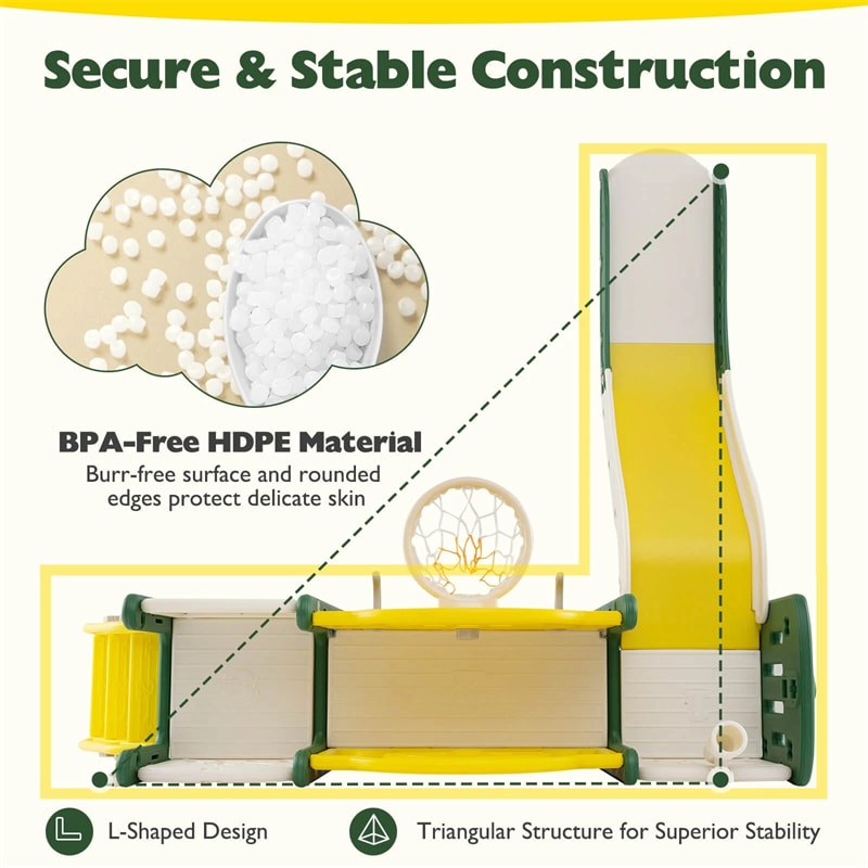 10 in 1 Toddler Slide Set, Kids Slide Climber Playset with Magnetic Whiteboard, Basketball Hoop & Ring Toss, Indoor Playground for Ages 3+