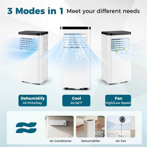 10000 BTU Portable Air Conditioner, 3-in-1 AC Unit with Fan & Dehumidifier, Remote Control, 24H Timer, Window Kit for Rooms up to 450 Sq.Ft