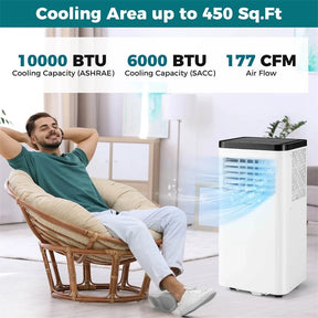 10000 BTU Portable Air Conditioner, 3-in-1 AC Unit with Fan & Dehumidifier, Remote Control, 24H Timer, Window Kit for Rooms up to 450 Sq.Ft