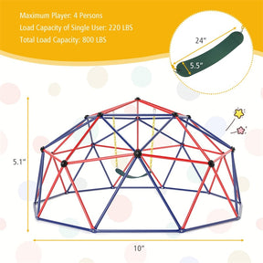 10 FT Geometric Dome Climber with Swing, Upgrade Jungle Gym Monkey Bar for Backyard, Outdoor Climbing Toys for Toddlers