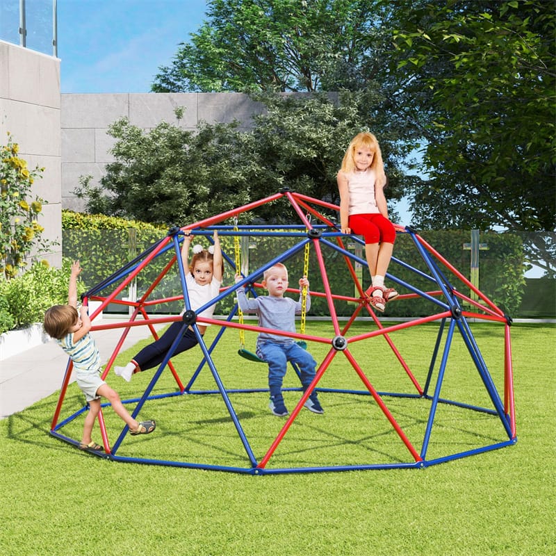 10 FT Geometric Dome Climber with Swing, Upgrade Jungle Gym Monkey Bar for Backyard, Outdoor Climbing Toys for Toddlers