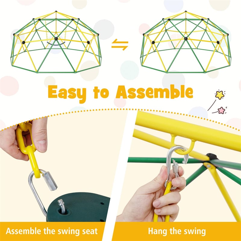 10 FT Geometric Dome Climber with Swing, Upgrade Jungle Gym Monkey Bar for Backyard, Outdoor Climbing Toys for Toddlers