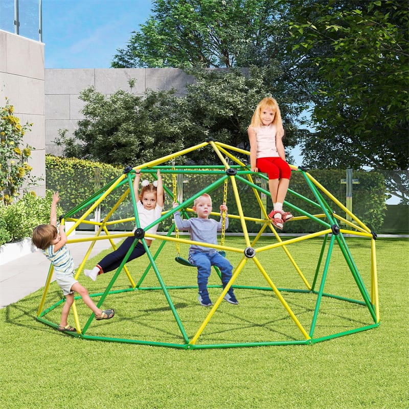 10 FT Geometric Dome Climber with Swing, Upgrade Jungle Gym Monkey Bar for Backyard, Outdoor Climbing Toys for Toddlers