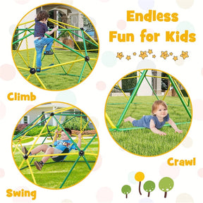 10 FT Geometric Dome Climber with Swing, Upgrade Jungle Gym Monkey Bar for Backyard, Outdoor Climbing Toys for Toddlers