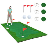10FT Golf Putting Green, Professional Golf Training Mat with 2 Golf Balls, 3 Holes, Flags & Cups, Realistic Turf for Indoor Outdoor Practice