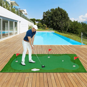 10FT Golf Putting Green, Professional Golf Training Mat with 2 Golf Balls, 3 Holes, Flags & Cups, Realistic Turf for Indoor Outdoor Practice