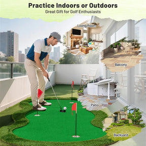 10FT x 5FT Golf Putting Green, Indoor Outdoor Professional Golf Practice Mat with 3 Holes & Golf Balls, Golf Training Mat for Home Office, Backyard