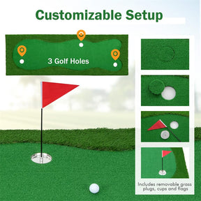 10FT Golf Putting Green, Professional Golf Training Mat with 2 Golf Balls, 3 Holes, Flags & Cups, Realistic Turf for Indoor Outdoor Practice