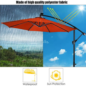 10FT Offset Patio Umbrella with 40 Solar LED Lights & Cross Base, Large Outdoor Cantilever Umbrella for Sun Rain
