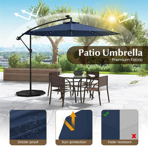 10FT Offset Patio Umbrella with 40 Solar LED Lights & Cross Base, Large Outdoor Cantilever Umbrella for Sun Rain