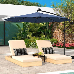 10FT Offset Patio Umbrella with 40 Solar LED Lights & Cross Base, Large Outdoor Cantilever Umbrella for Sun Rain